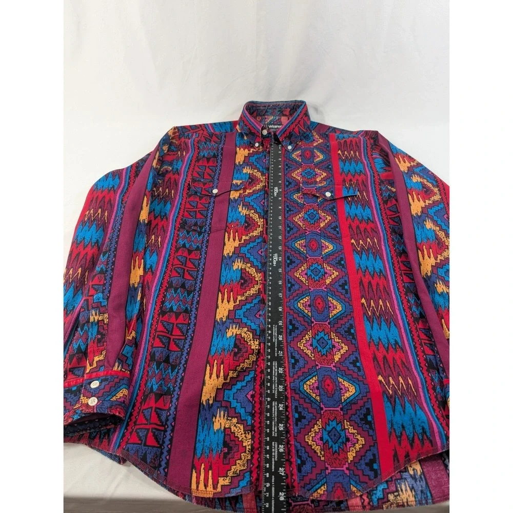 Vintage Wrangler Shirt Mens 17 36 XL Brushpopper Cowboy Aztec X Long Tails 90s - Picture 5 of 8